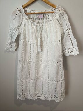 Gretchen Scott 2 Peice White Eyelet Tunic Dress Coverup Boho Resort Size Large